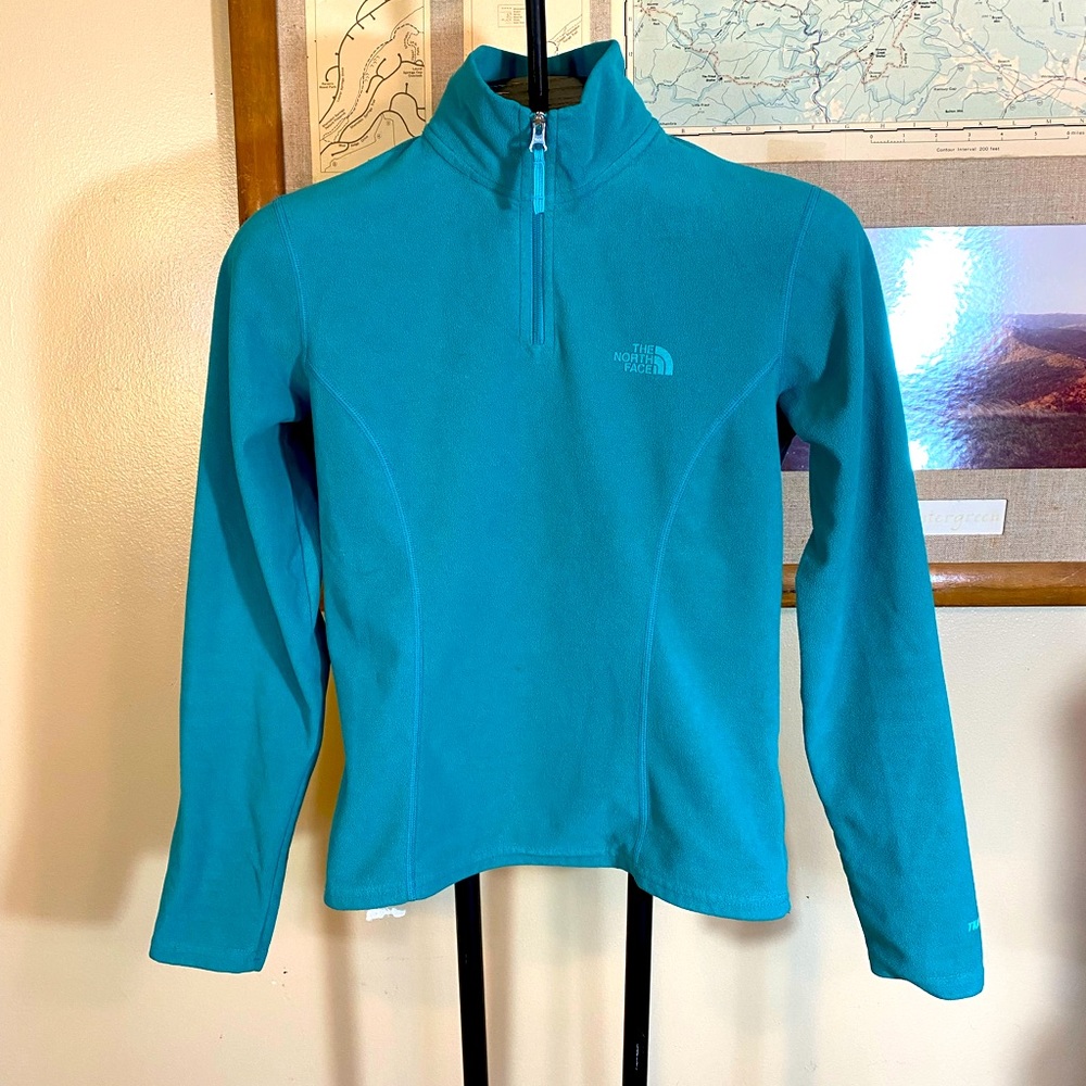 North Face TKA 100 microfleece quarter zip- pretty teal blue- XS